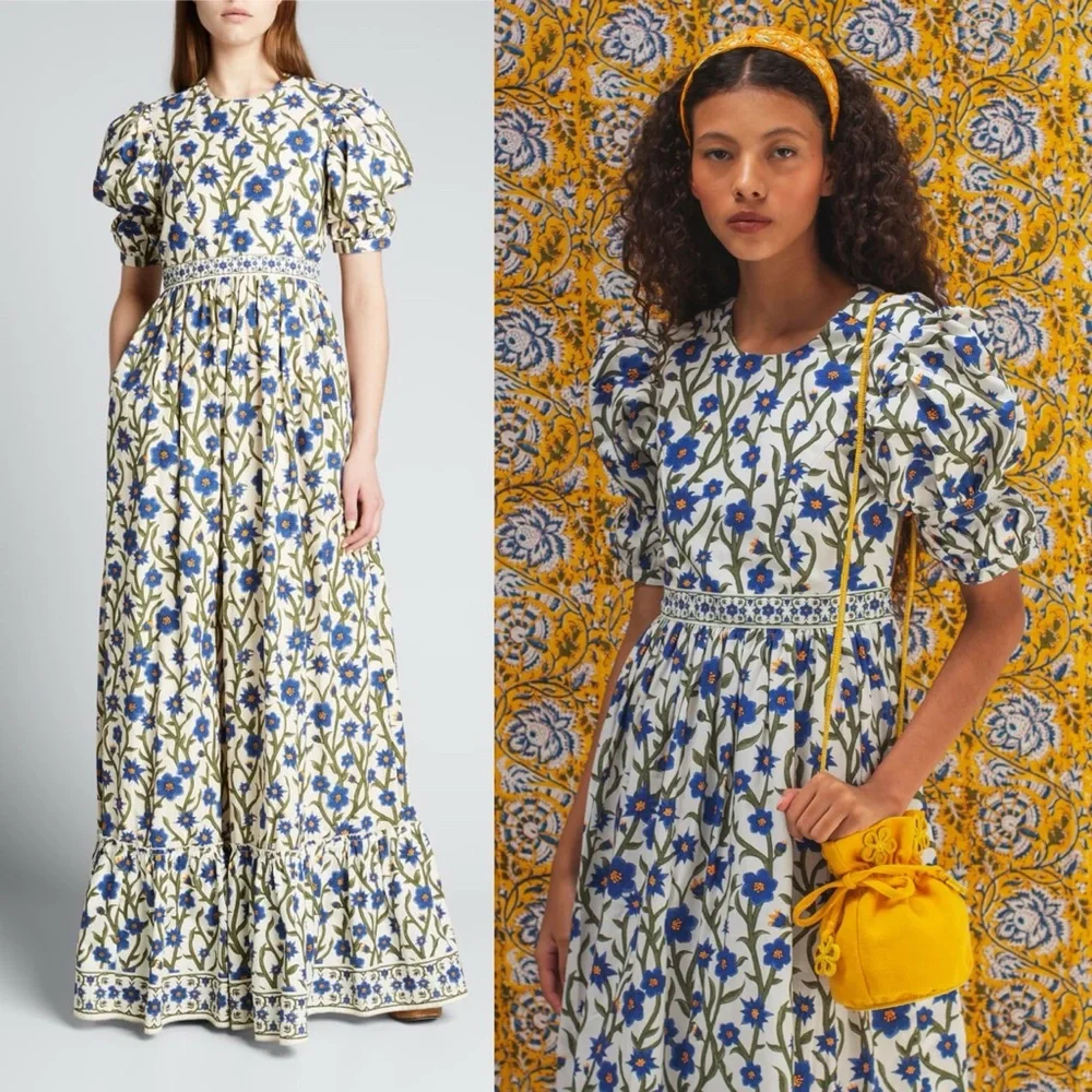 Agua by Agua Bendita Azul Amapola Pleated Cotton Poplin Maxi Dress NEW with tags - Picture 10 of 10